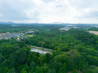 Aerial drone view of greenery rural area at Mentakab, Pahang, Malaysia.