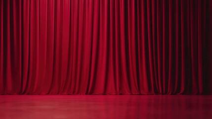 A rich red velvet curtain drapes elegantly, creating an inviting atmosphere for performances and events.