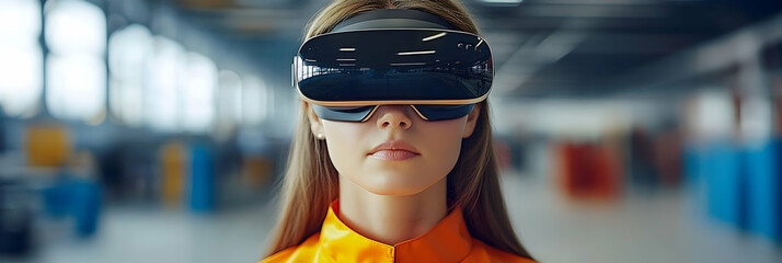 Woman in Orange Wearing a VR Headset, Exploring Immersive Digital Worlds