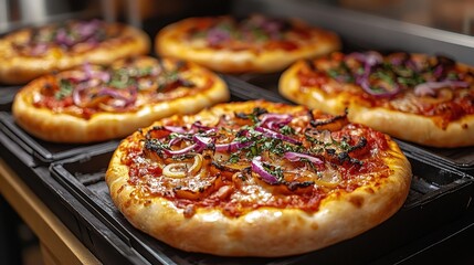 Delicious bright takeaway pizzas with unique toppings in charming boxes ready for enjoyment in the Philippines