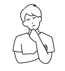 思案する医者のイラスト素材　線画のみ