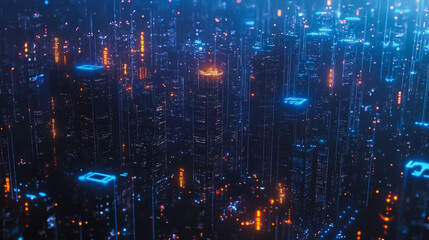 Fototapeta premium Smart digital city with connection cyber security network reciprocity over the cityscape . future smart wireless digital city and social media networking systems that connects people within the city 