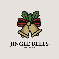 christmas bell decoration logo vector vintage illustration design, jingle bell for christmas ,sign and symbol