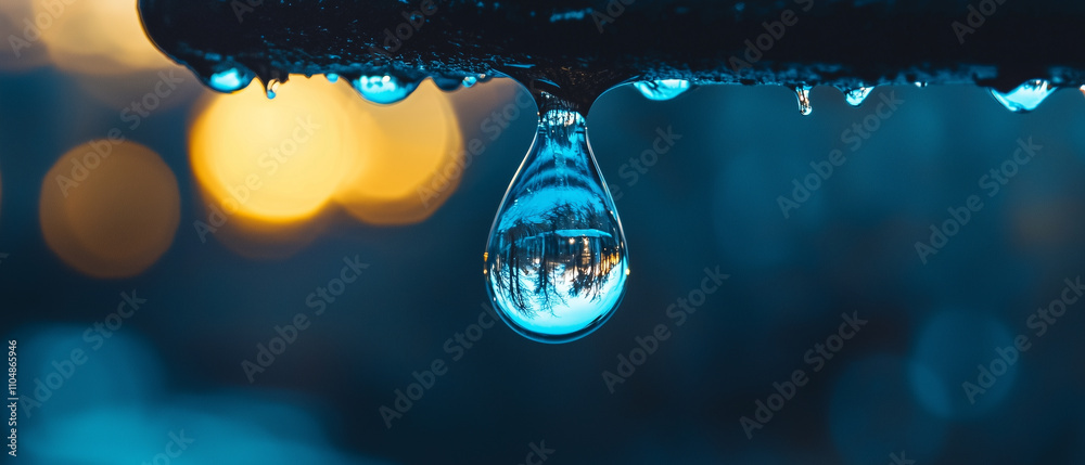 Poster close up of raindrop on spider web captures beauty of nature with blurred background and warm lighti