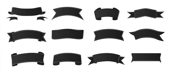 Collection of Black Ribbon Banners: Design Elements for Web and Print