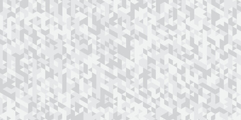 Abstract geometric white and gray background seamless low polygon triangle texture wallpaper. Triangle shape retro wall grid pattern geometric ornament tile vector square element.