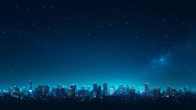 vibrant nighttime city skyline glows under starry sky, showcasing beauty of urban life and peak energy generation. illuminated buildings create stunning contrast against dark night - Powered by Adobe