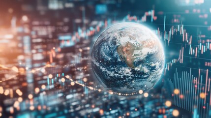 Fototapeta premium Digital Globe Over Financial Data and Stock Market Analysis
