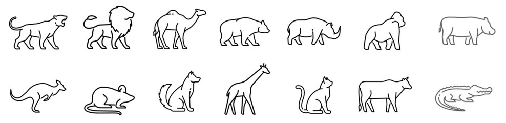 Animals, bold line icons. The illustrations are a vector