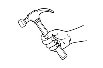 Line Drawing of Hand Holding Hammer - Vector Art Illustration