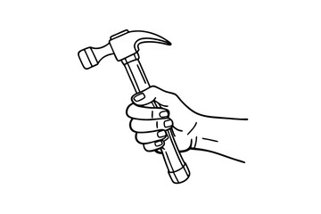 Line Drawing of Hand Holding Hammer - Vector Art Illustration