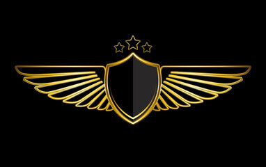 luxury golden shield and wings logo design