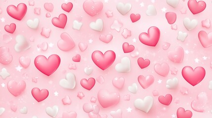 Vector hearts and stars scattered across a baby pink background with subtle gradients.
