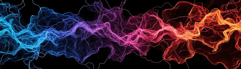 Obraz premium Vibrant abstract energy waves in blue, purple, and orange on a dark background, creating a dynamic visual effect.