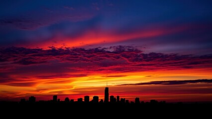 Vibrant Sunset Over City Skyline: Capturing the Beauty of Dusk for Wall Art and Home Decor