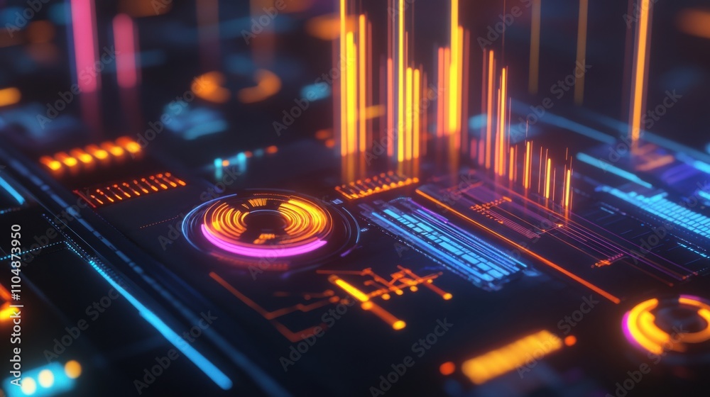 Poster abstract digital technology background with colorful data visualizations