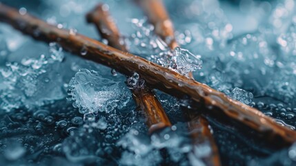 Wooden Sticks with Snow and Ice – Perfect Winter Background for Cool Designs