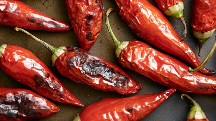 Spicy Roasted Red Chili Peppers with Charred Texture
