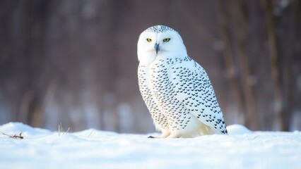 Fototapeta premium Majestic Snowy Owl in Winter Wonderland, Perfect for Nature Photography and Wall Art