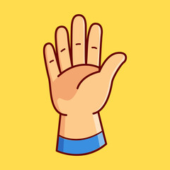 Obraz premium Finger Five Sign Hand Gesture Vector Illustration Icon. Flat Cartoon Style