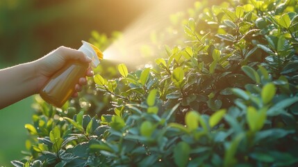 Morning Worker Spraying Mosquito Repellent Outdoors