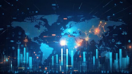 Fototapeta premium Futuristic Global Map with Data Visualization and Technology Elements