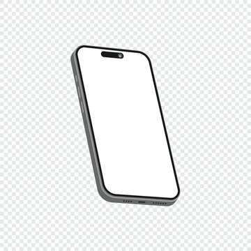 Isometric style photo of silver smartphone without background.