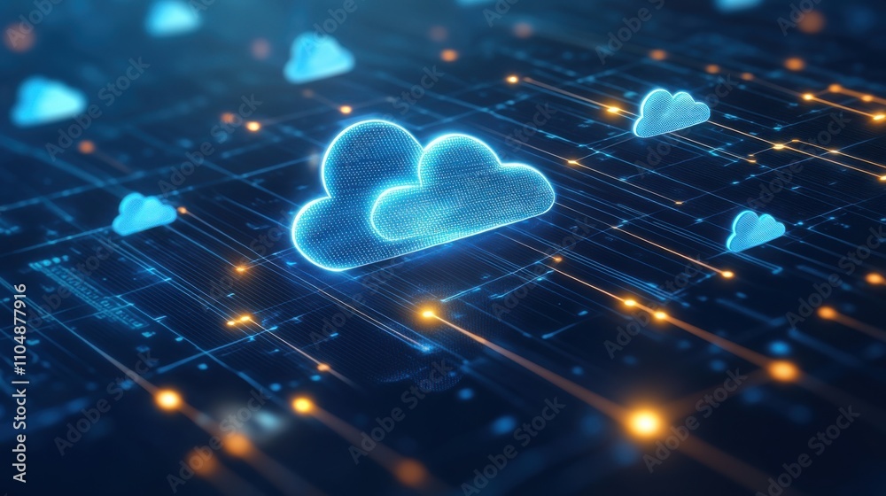 Poster digital cloud technology design with data connections and networks