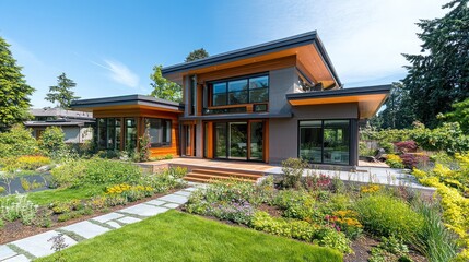 Obraz premium Carbon footprint reduction in home design, with energy-efficient features