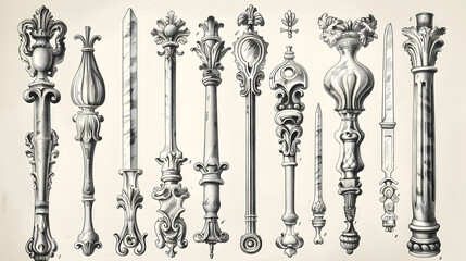 Fototapeta premium Antique Architectural Design Elements Ornate Finials Columns