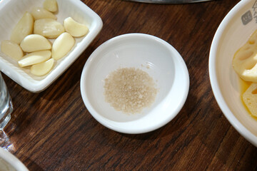 salt on a plate. Korean BBQ salt