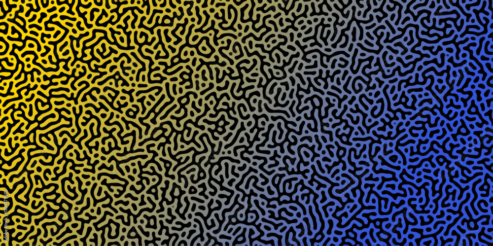Poster abstract reaction-diffusion turing pattern natural texture blue and yellow gradient color scheme. li