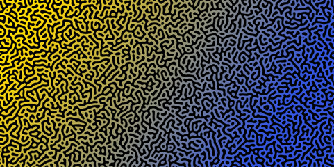 Abstract Reaction-diffusion Turing pattern natural texture blue and yellow gradient color scheme. Linear design with biological algorithm psychedelic background. Reaction-diffusion or truing patter