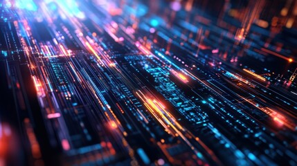 Obraz premium Abstract Futuristic Data Stream with Bright Colorful Light Trails