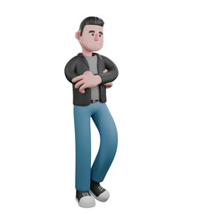 Creative 3D Model. A male screenwriter stands with both hands crossed in front of his stomach and his head slightly tilted. 3D Model Character