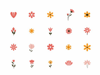 Flowers icon set. Flowers isolated on transparent background. Flowers in modern simple. Cute round flower plant nature collection. Vector illustrator.-5