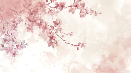Soft Artistic Cherry Blossom Branch with Delicate Pink Petals Against a Gentle Background, Perfect for Nature or Spring-themed Designs and Illustrations