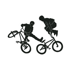 Obraz premium Two men bicycle jumping sport. Vector