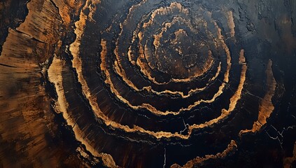 Intricate Circular Patterns of Petrified Wood: A Close-Up View of Nature's Ancient Artwork