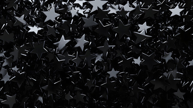Shiny black stars scattered across a dark background create a mesmerizing visual effect for various creative projects