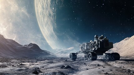 A space exploration base on a distant planet, alien landscape as the backdrop, Extraterrestrial style