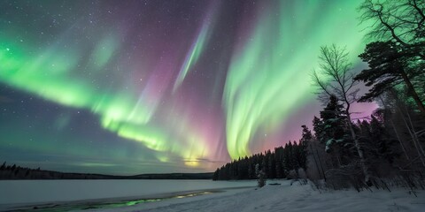Aurora Borealis over Frozen Lake