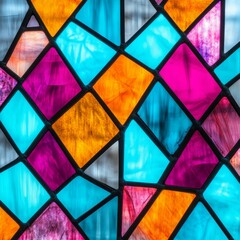 Abstract colorful stained glass window close-up.