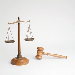 A wooden gavel and a balanced scale symbolize justice and law, representing the judicial system and legal proceedings.