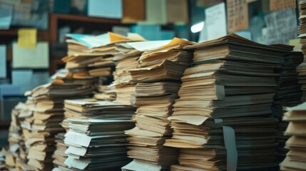 Obraz premium A pile of papers stacked on top of each other