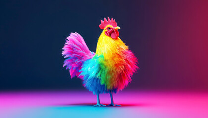 Fototapeta premium Colorful rooster with vibrant feathers in a dramatic setting.