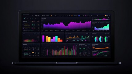 Modern data visualization interface on laptop with vibrant charts