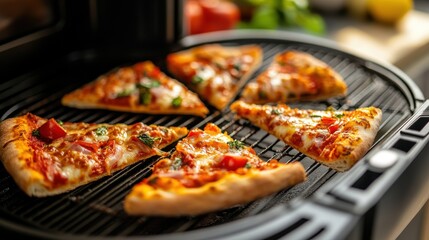 Freshly Cooked Pizza Slices in Air Fryer Basket