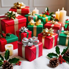 Obraz premium Festive Christmas Presents Ready for Gift Giving