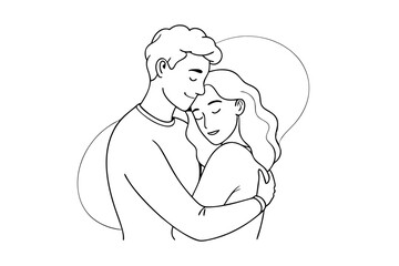 Line Drawing of Man and Woman Hugging - Vector Art Illustration